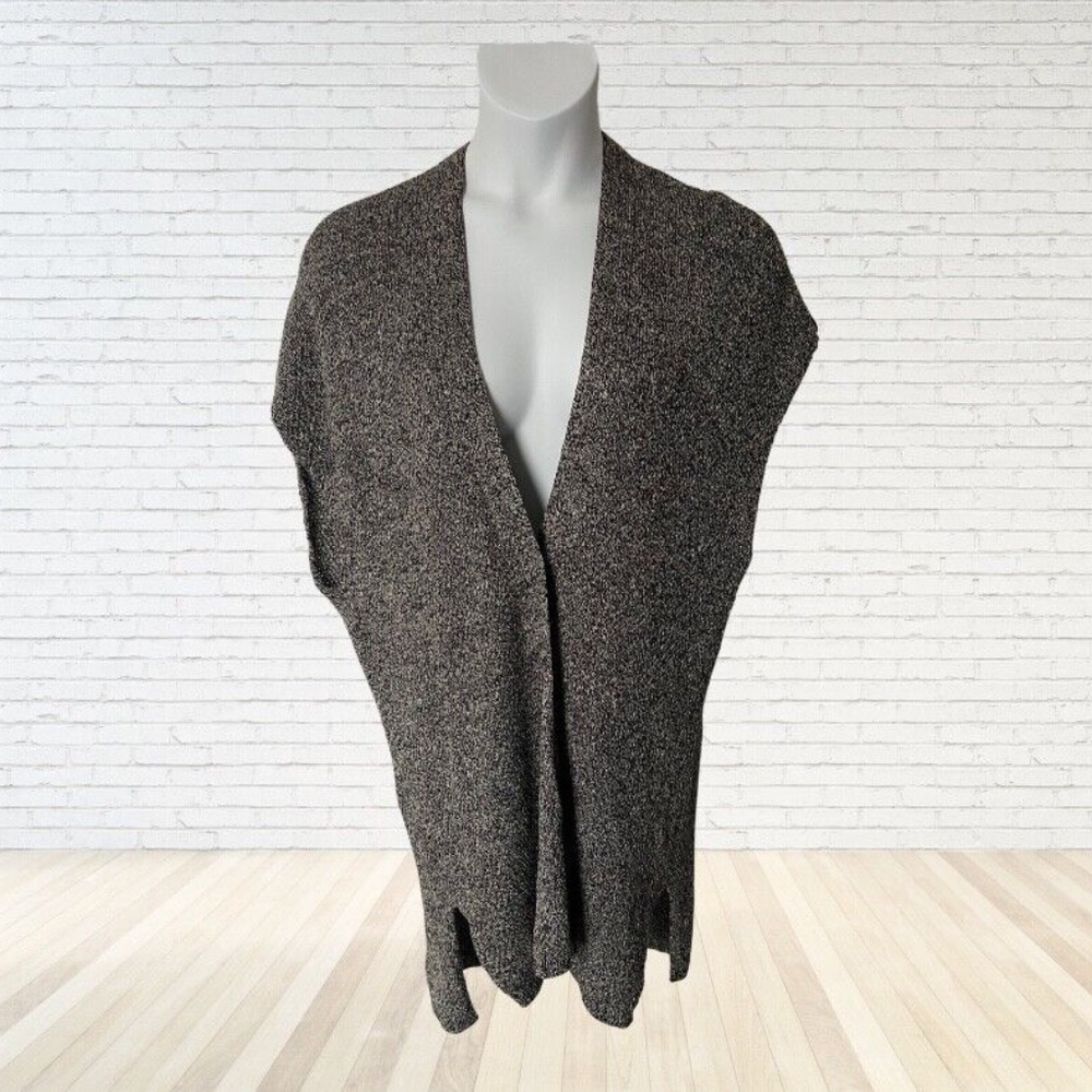 EILEEN FISHER Sleeveless Sweater Vest Poncho Black Multi 1X  Linen/ Wool Knit